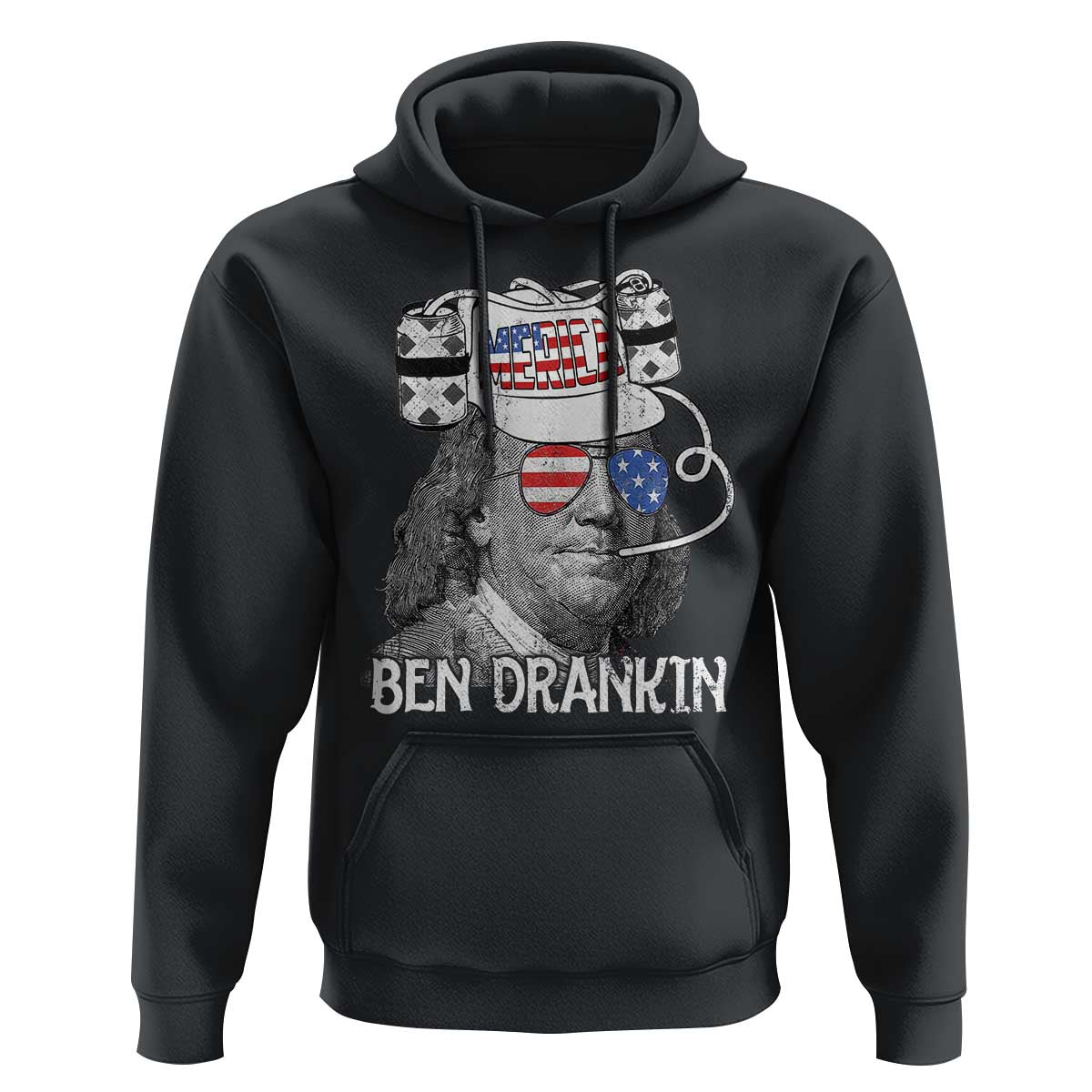 4th of July Ben Drankin Hoodie Funny Benjamin Franklin USA Flag - Wonder Print Shop