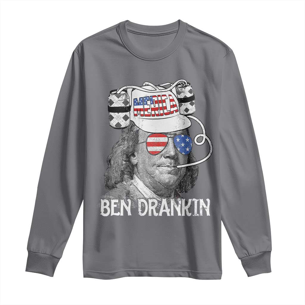 4th of July Ben Drankin Long Sleeve Shirt Funny Benjamin Franklin USA Flag - Wonder Print Shop