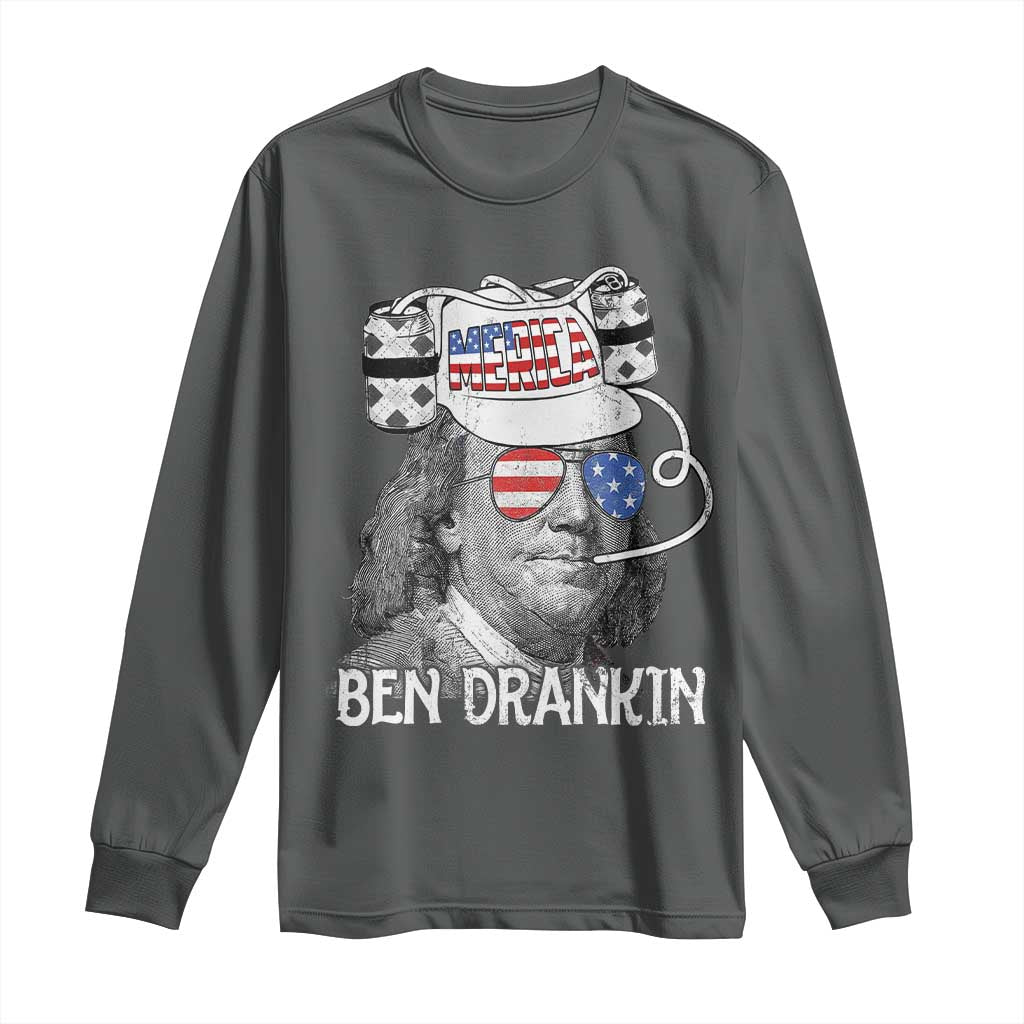 4th of July Ben Drankin Long Sleeve Shirt Funny Benjamin Franklin USA Flag - Wonder Print Shop