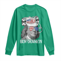 4th of July Ben Drankin Long Sleeve Shirt Funny Benjamin Franklin USA Flag - Wonder Print Shop