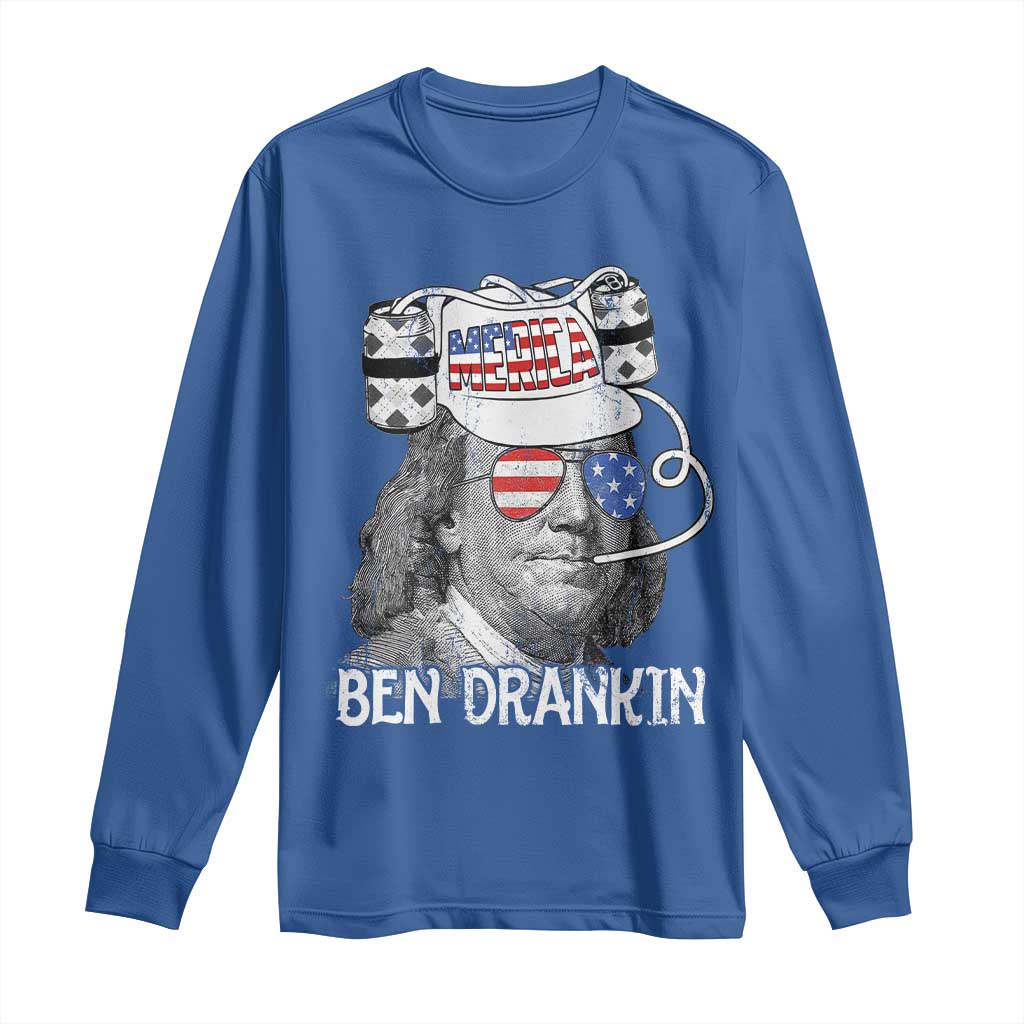 4th of July Ben Drankin Long Sleeve Shirt Funny Benjamin Franklin USA Flag - Wonder Print Shop