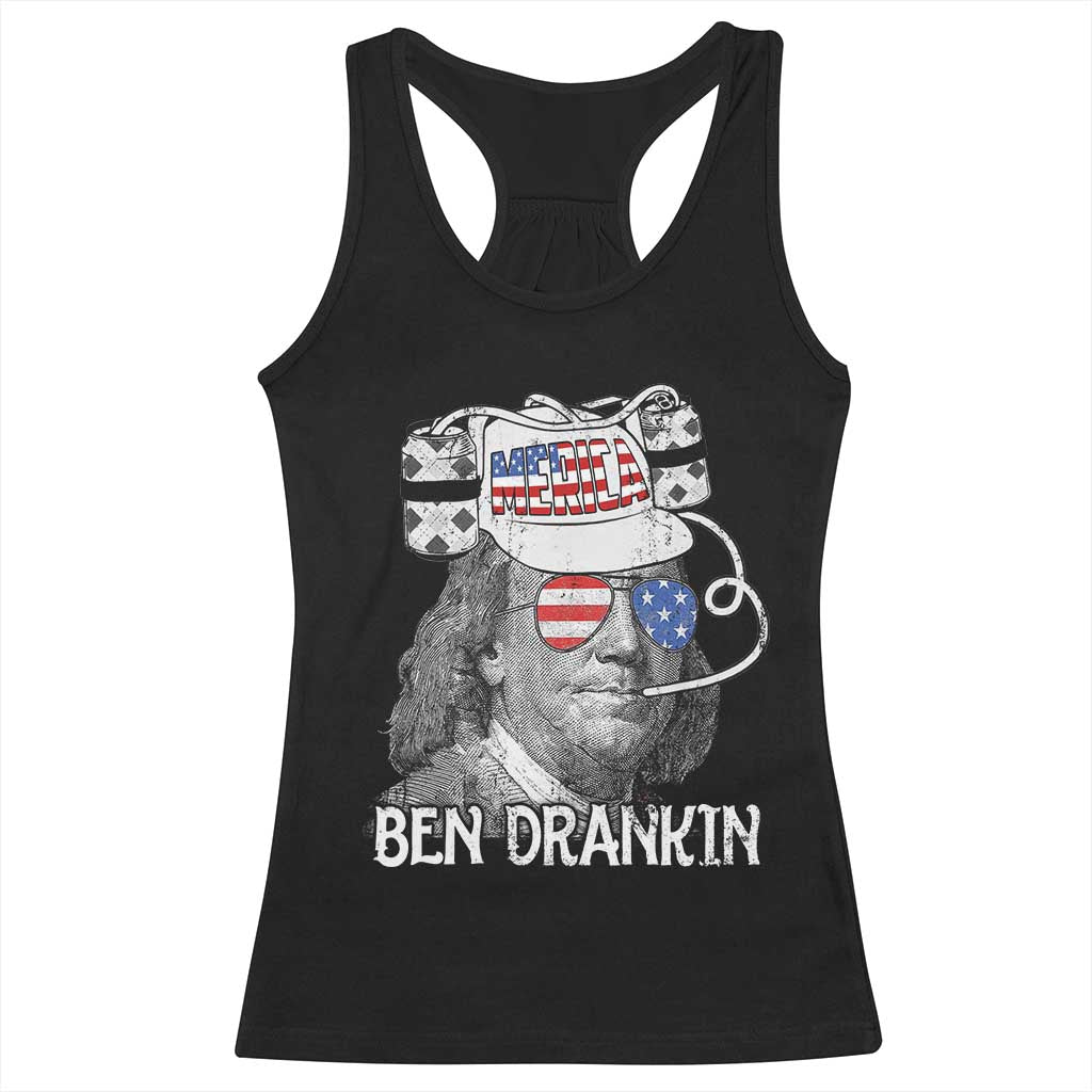 4th of July Ben Drankin Racerback Tank Top Funny Benjamin Franklin USA Flag - Wonder Print Shop