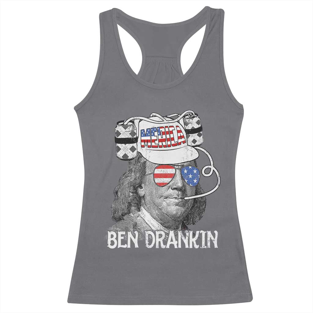 4th of July Ben Drankin Racerback Tank Top Funny Benjamin Franklin USA Flag - Wonder Print Shop