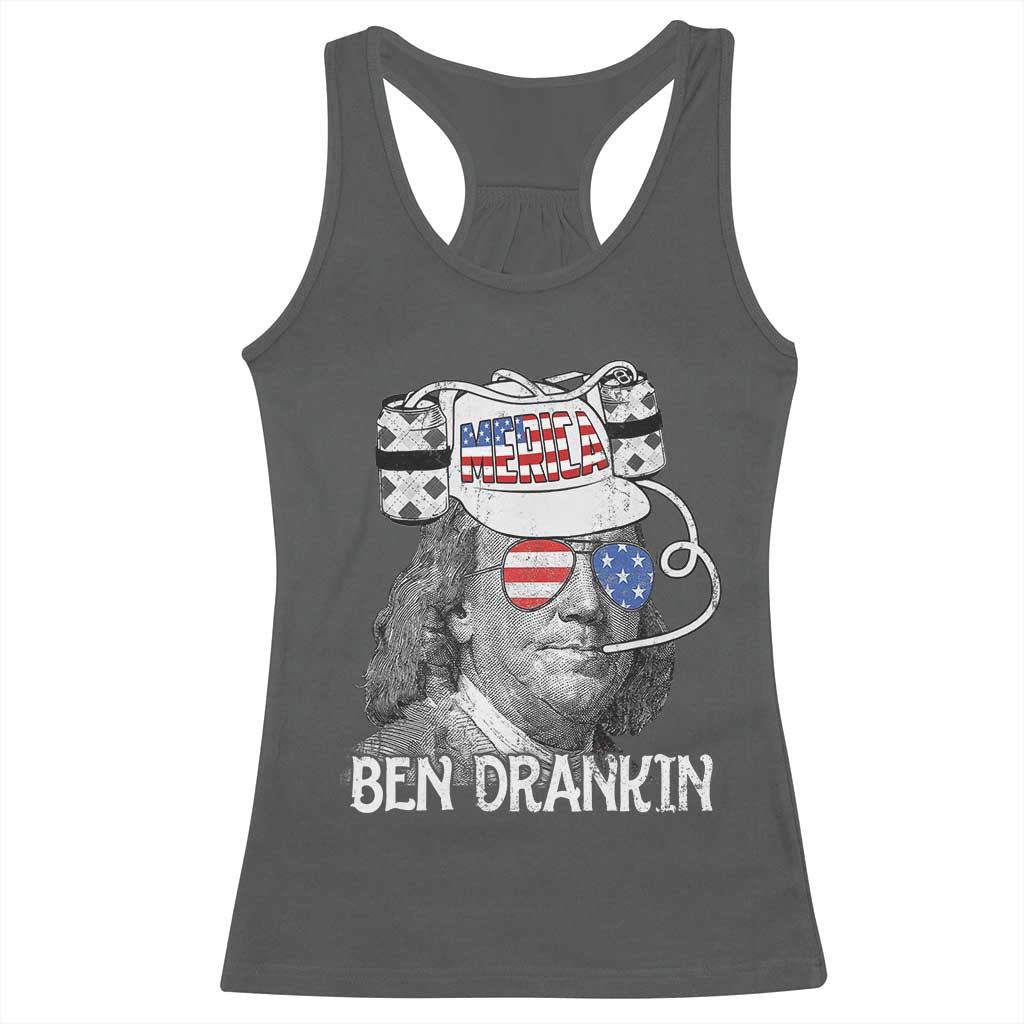 4th of July Ben Drankin Racerback Tank Top Funny Benjamin Franklin USA Flag - Wonder Print Shop
