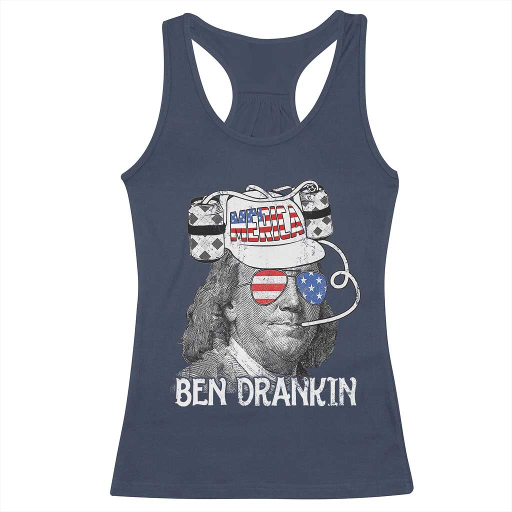 4th of July Ben Drankin Racerback Tank Top Funny Benjamin Franklin USA Flag - Wonder Print Shop