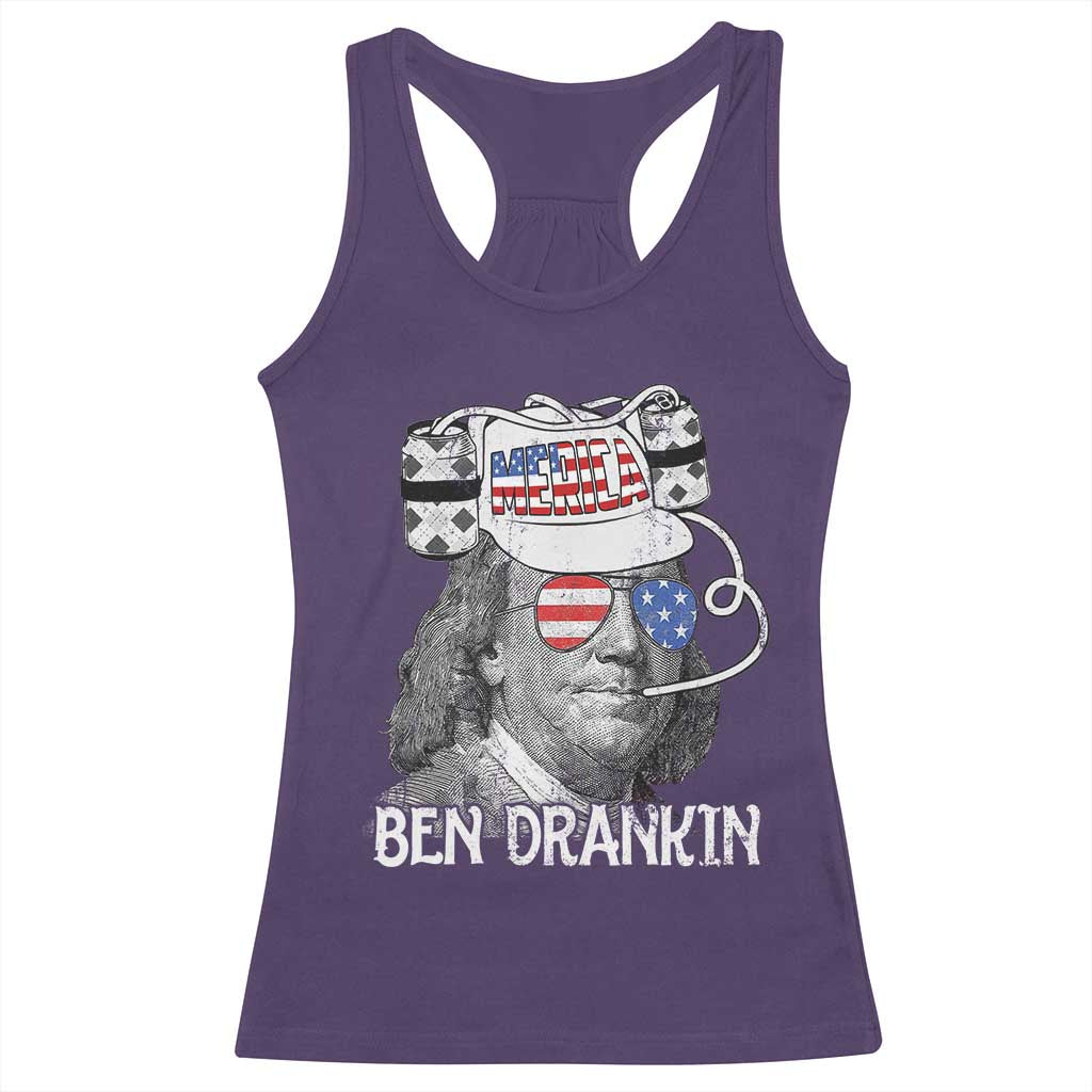 4th of July Ben Drankin Racerback Tank Top Funny Benjamin Franklin USA Flag - Wonder Print Shop