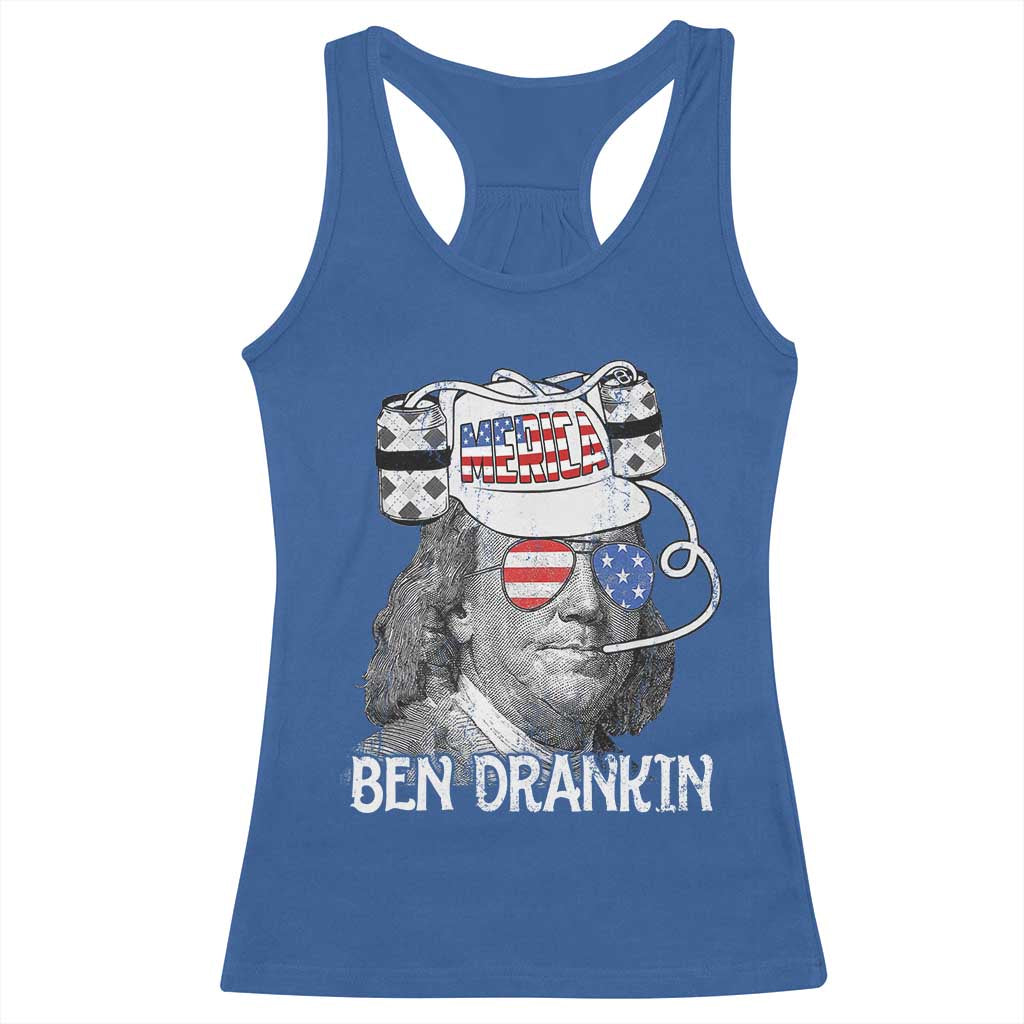 4th of July Ben Drankin Racerback Tank Top Funny Benjamin Franklin USA Flag - Wonder Print Shop