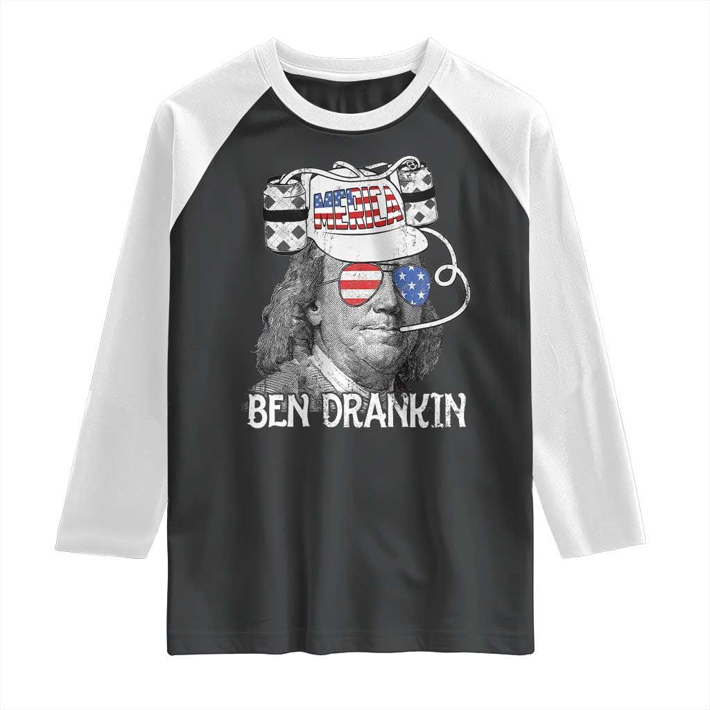 4th of July Ben Drankin Raglan Shirt Funny Benjamin Franklin USA Flag - Wonder Print Shop