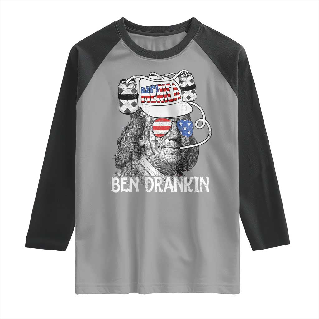 4th of July Ben Drankin Raglan Shirt Funny Benjamin Franklin USA Flag - Wonder Print Shop