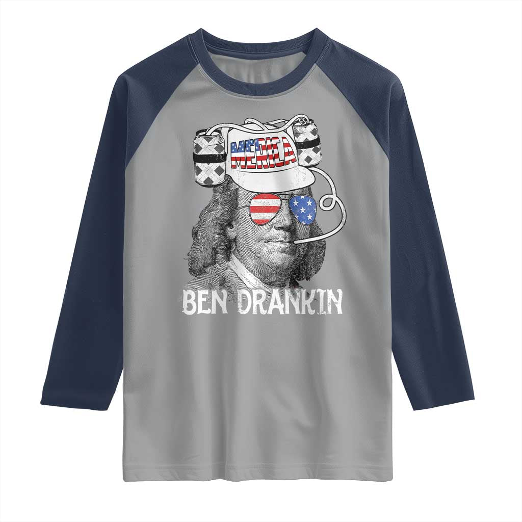4th of July Ben Drankin Raglan Shirt Funny Benjamin Franklin USA Flag - Wonder Print Shop