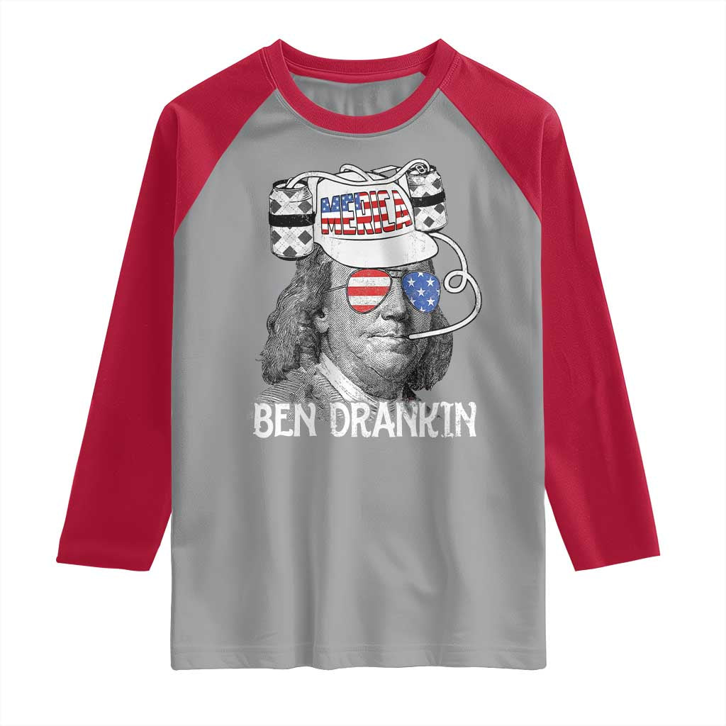 4th of July Ben Drankin Raglan Shirt Funny Benjamin Franklin USA Flag - Wonder Print Shop