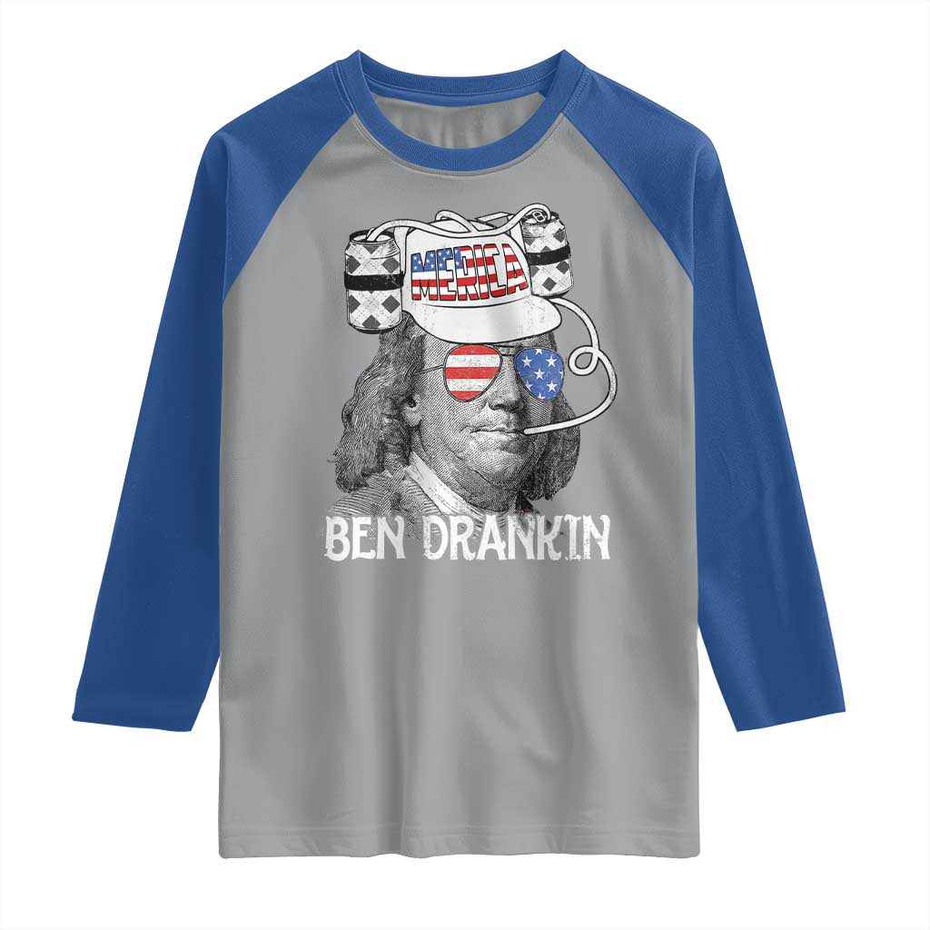 4th of July Ben Drankin Raglan Shirt Funny Benjamin Franklin USA Flag - Wonder Print Shop