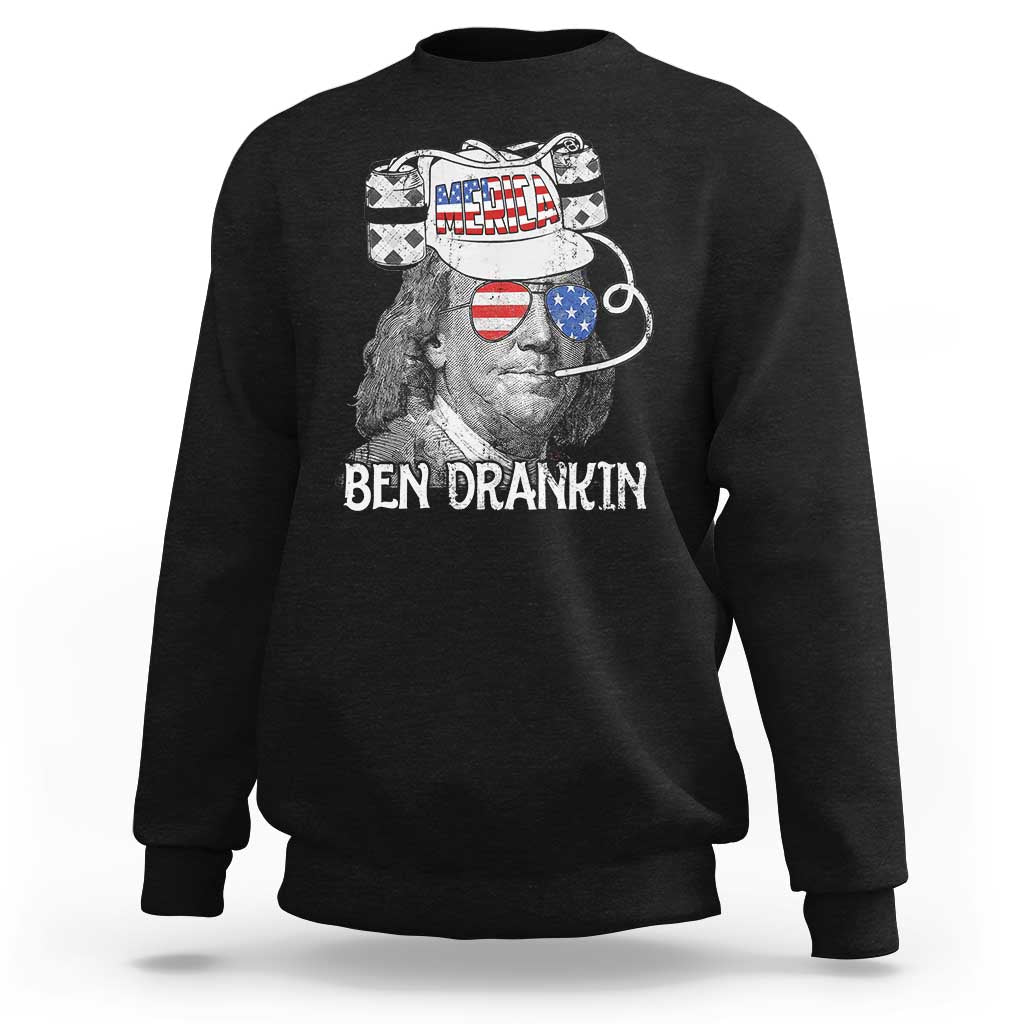 4th of July Ben Drankin Sweatshirt Funny Benjamin Franklin USA Flag - Wonder Print Shop