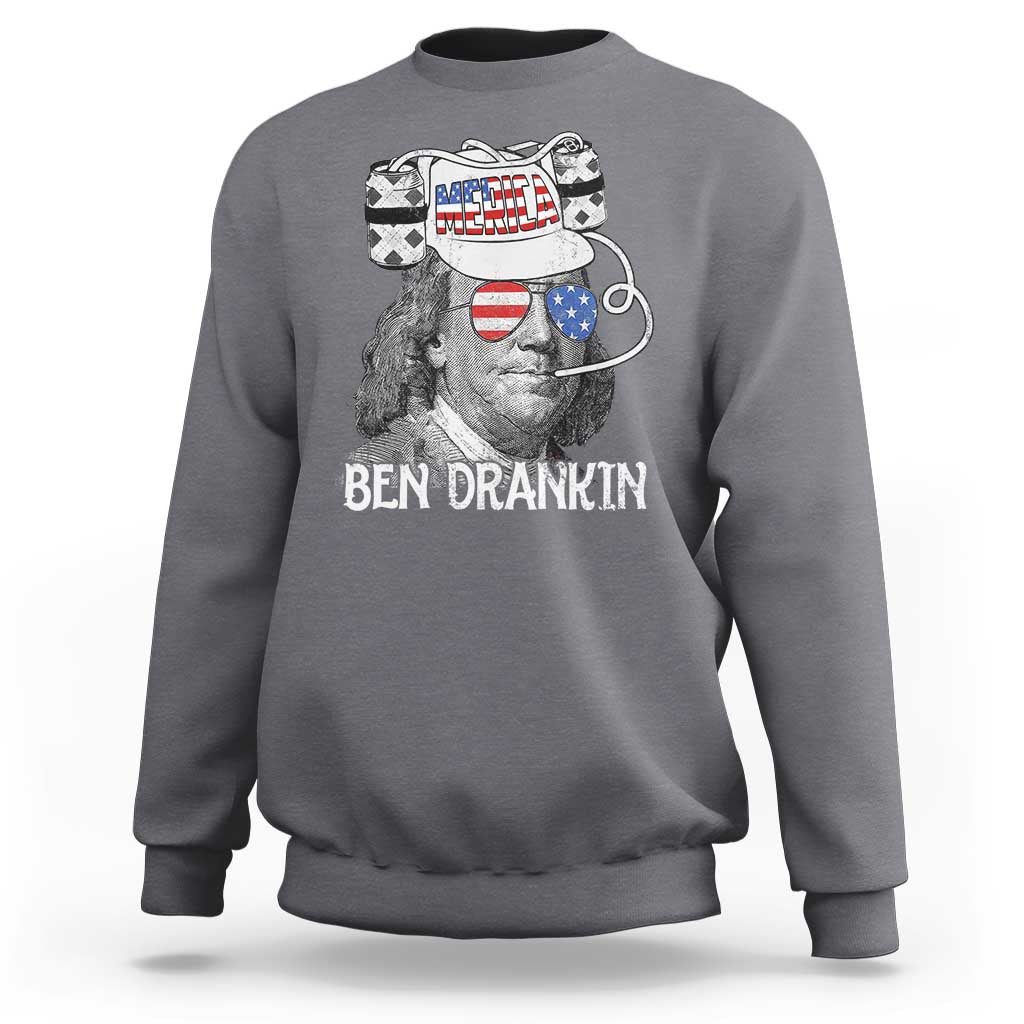 4th of July Ben Drankin Sweatshirt Funny Benjamin Franklin USA Flag - Wonder Print Shop