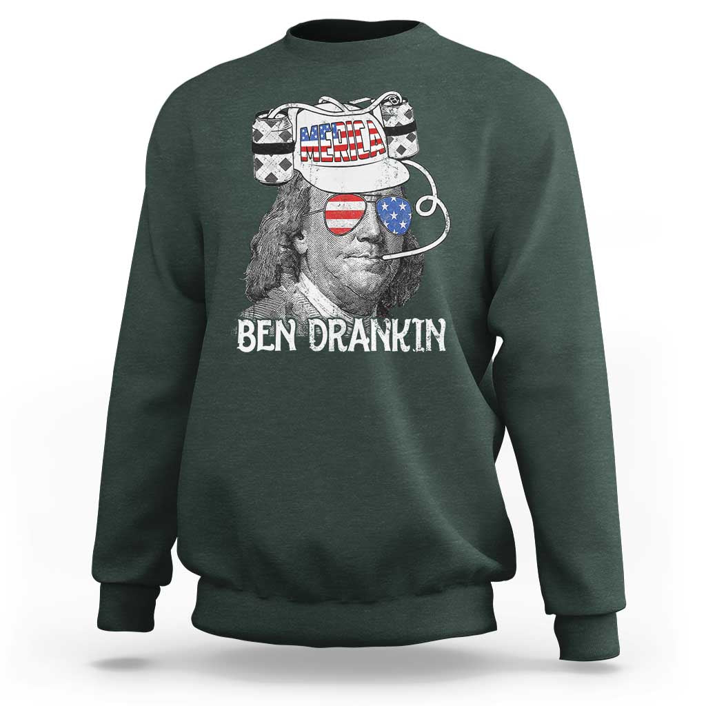 4th of July Ben Drankin Sweatshirt Funny Benjamin Franklin USA Flag - Wonder Print Shop