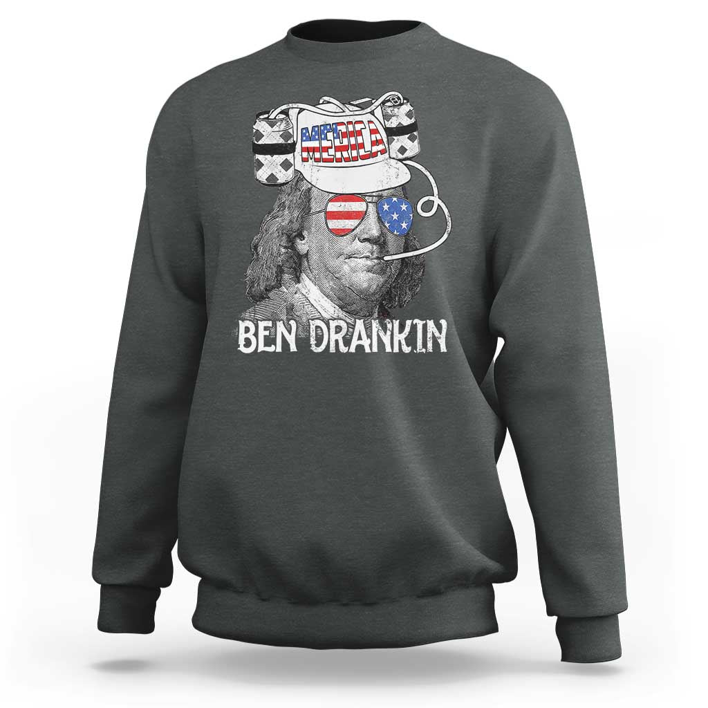 4th of July Ben Drankin Sweatshirt Funny Benjamin Franklin USA Flag - Wonder Print Shop