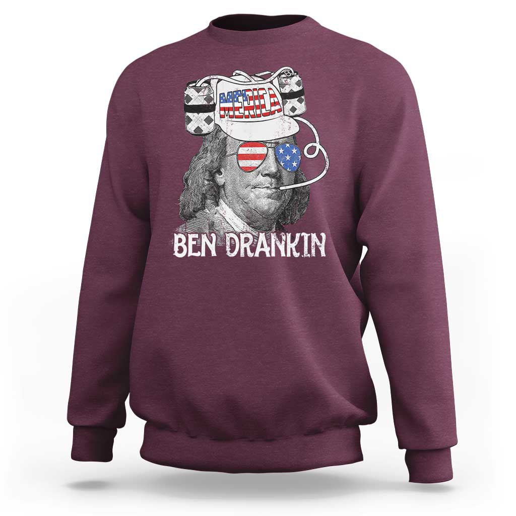 4th of July Ben Drankin Sweatshirt Funny Benjamin Franklin USA Flag - Wonder Print Shop