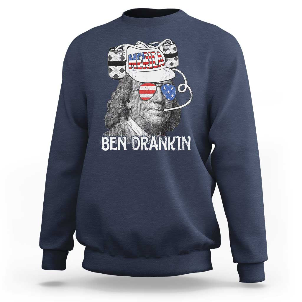 4th of July Ben Drankin Sweatshirt Funny Benjamin Franklin USA Flag - Wonder Print Shop