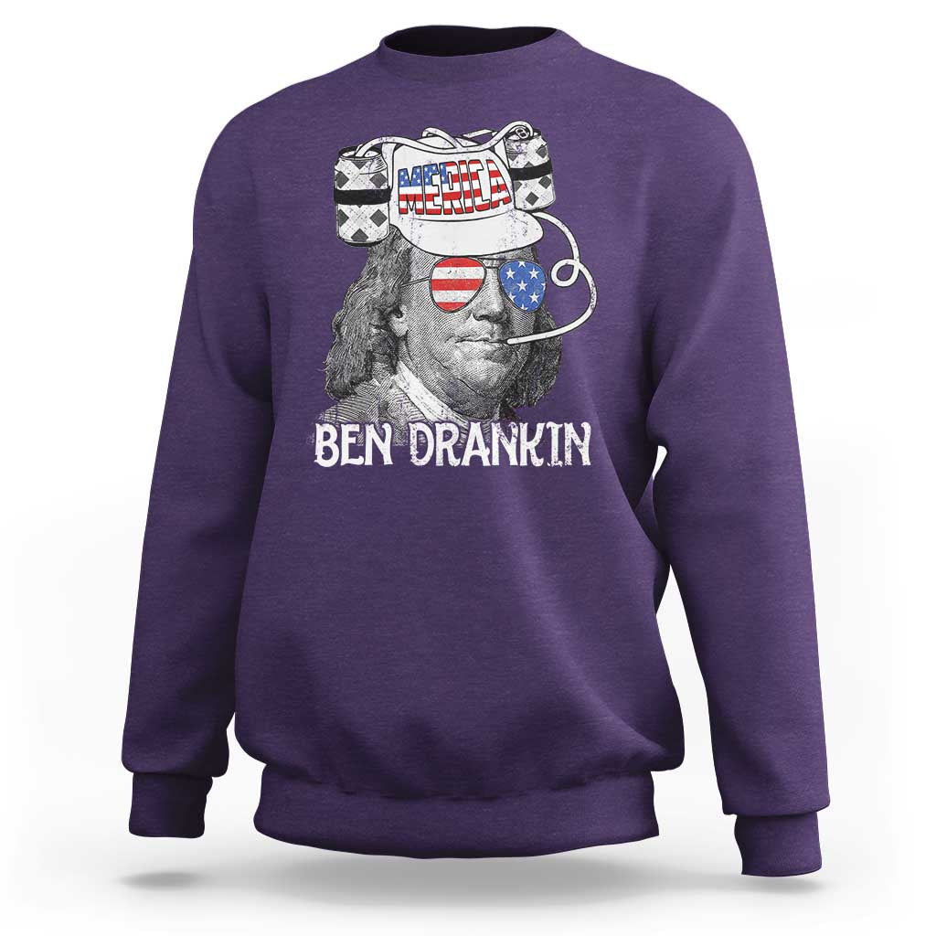 4th of July Ben Drankin Sweatshirt Funny Benjamin Franklin USA Flag - Wonder Print Shop