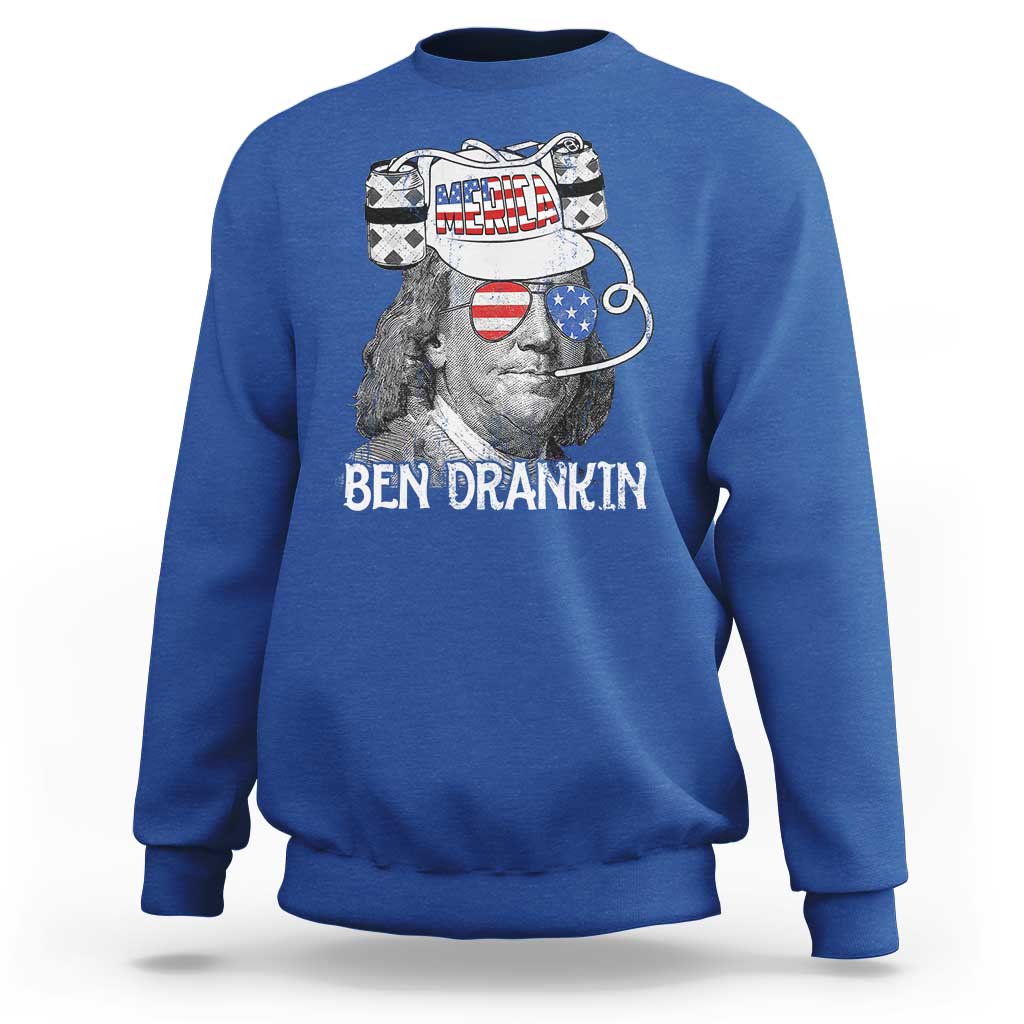 4th of July Ben Drankin Sweatshirt Funny Benjamin Franklin USA Flag - Wonder Print Shop