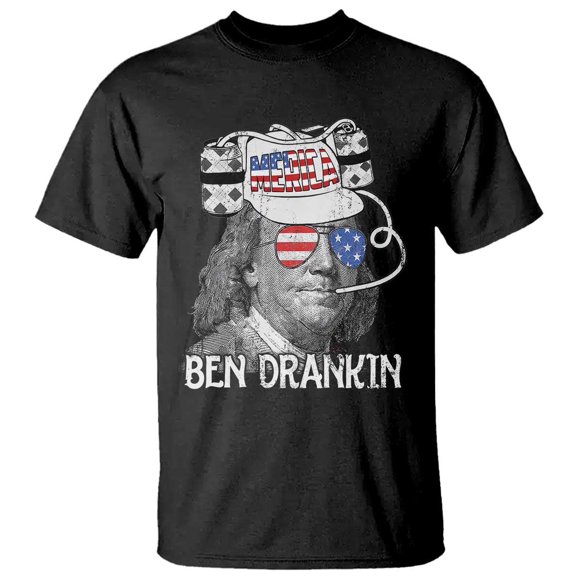 4th of July Ben Drankin T Shirt Funny Benjamin Franklin USA Flag - Wonder Print Shop