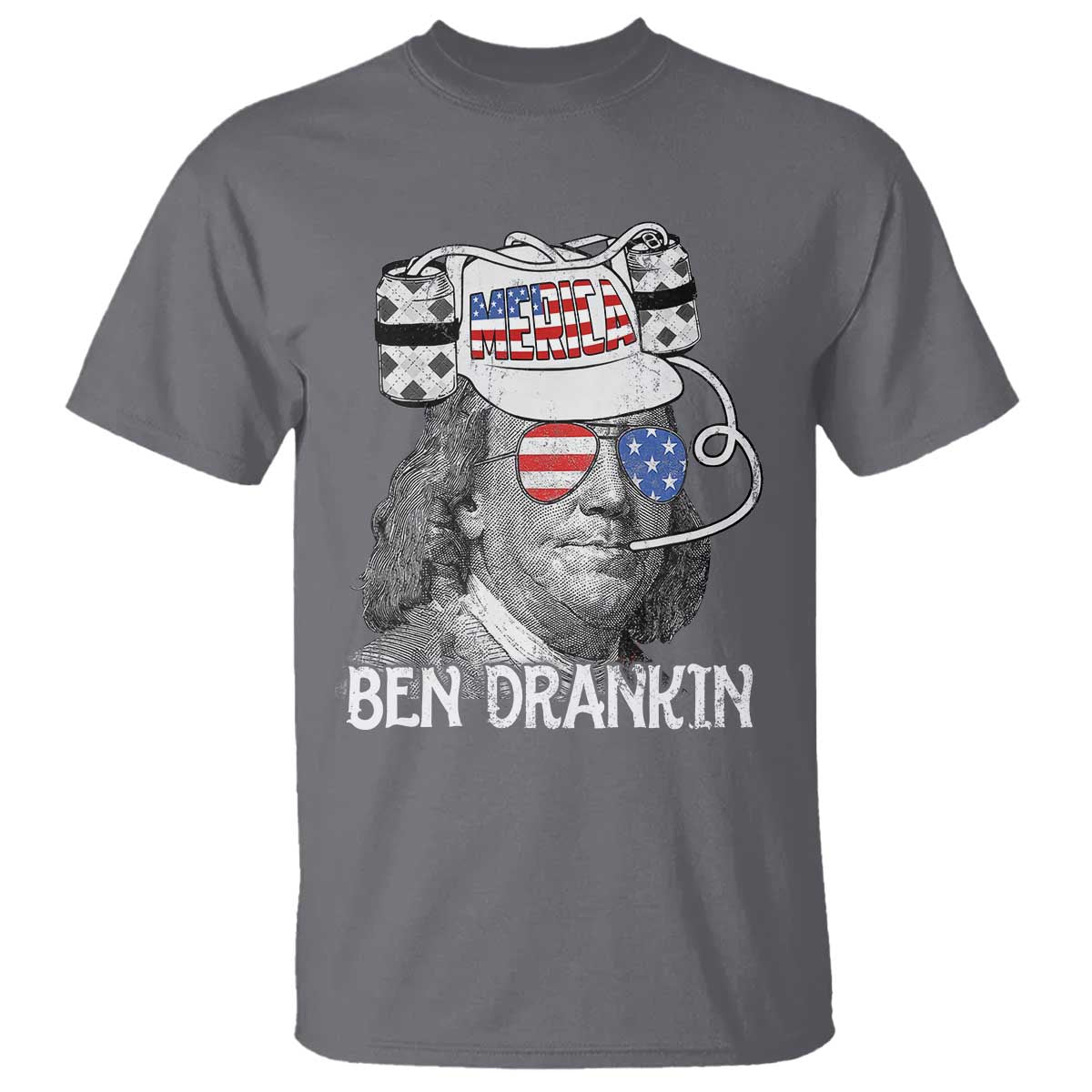 4th of July Ben Drankin T Shirt Funny Benjamin Franklin USA Flag - Wonder Print Shop