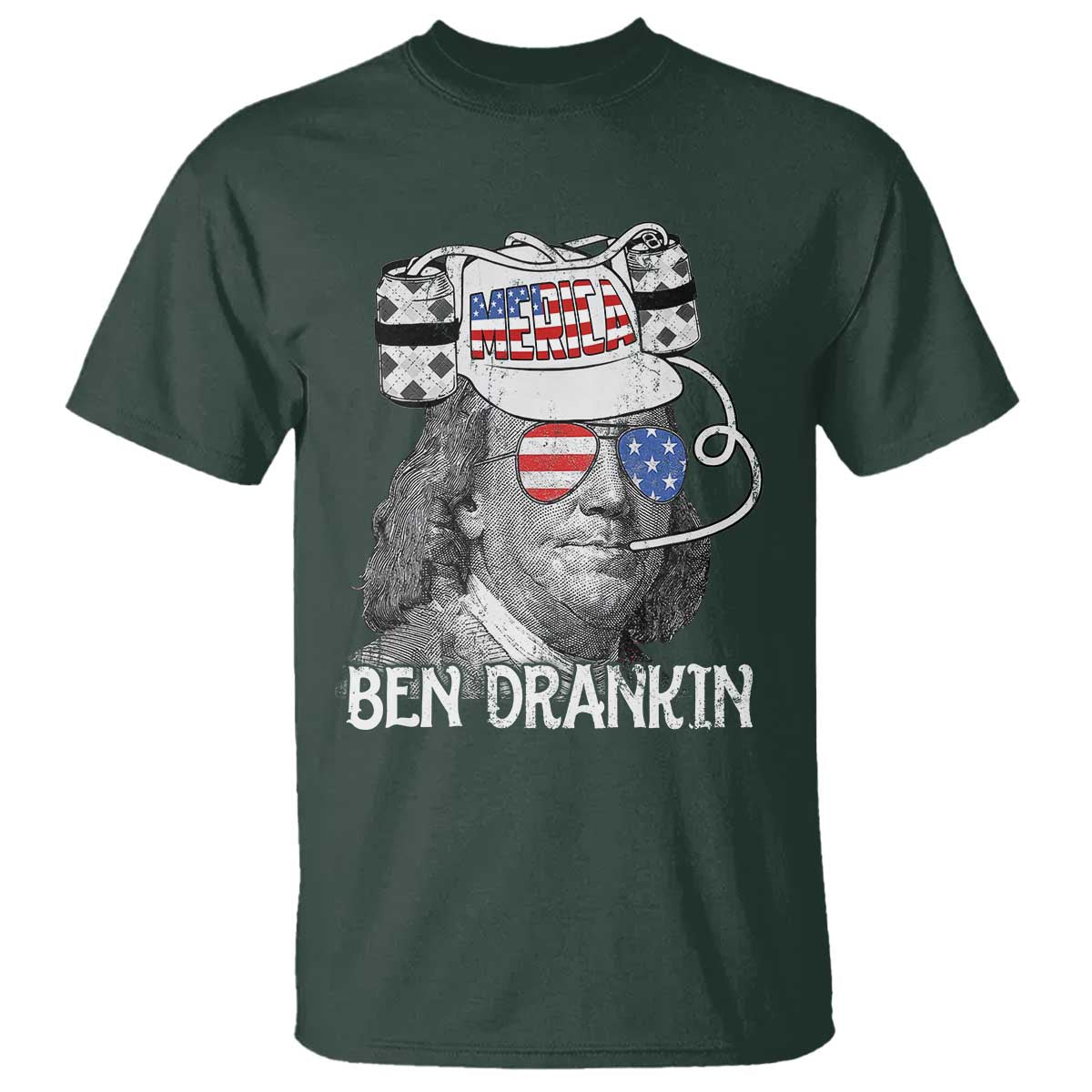 4th of July Ben Drankin T Shirt Funny Benjamin Franklin USA Flag - Wonder Print Shop