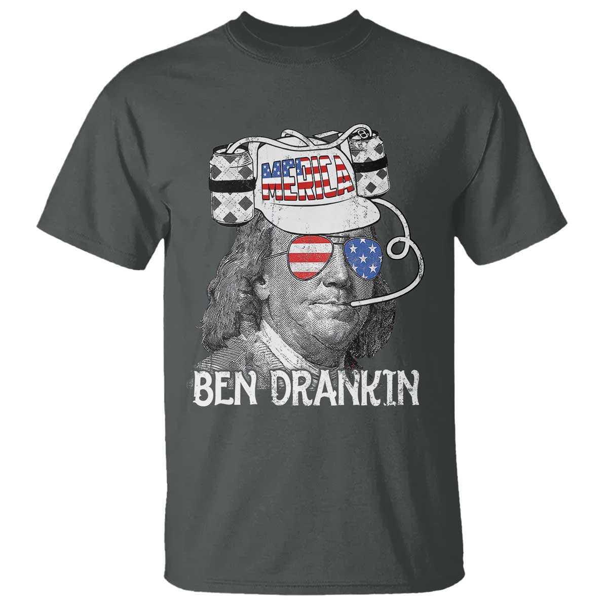 4th of July Ben Drankin T Shirt Funny Benjamin Franklin USA Flag - Wonder Print Shop