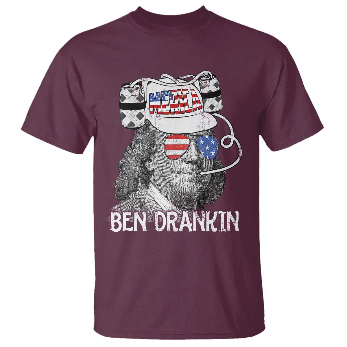 4th of July Ben Drankin T Shirt Funny Benjamin Franklin USA Flag - Wonder Print Shop