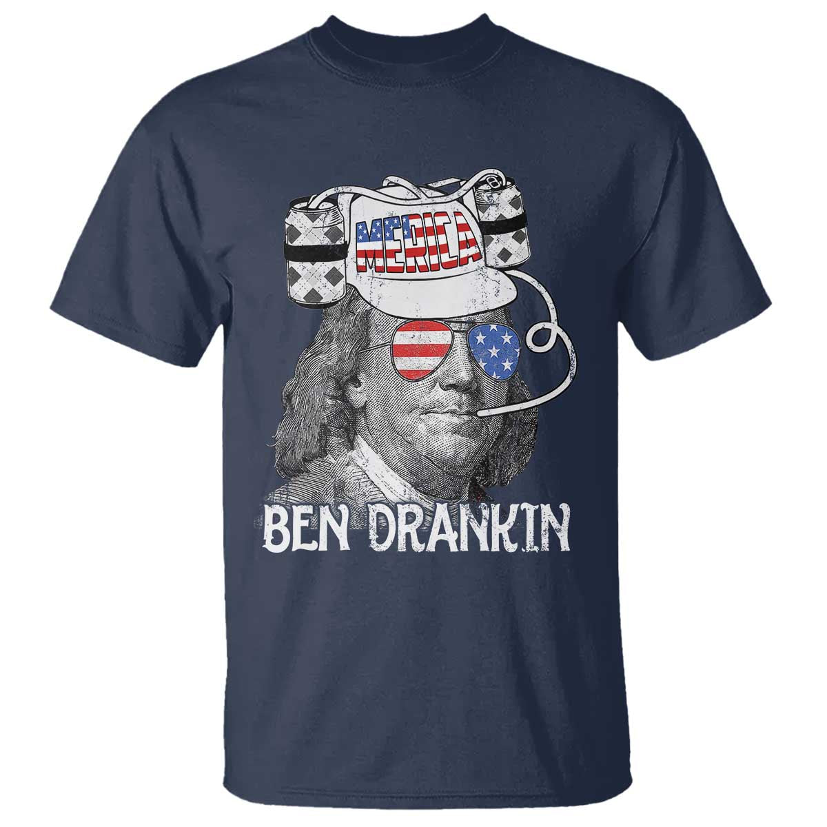 4th of July Ben Drankin T Shirt Funny Benjamin Franklin USA Flag - Wonder Print Shop