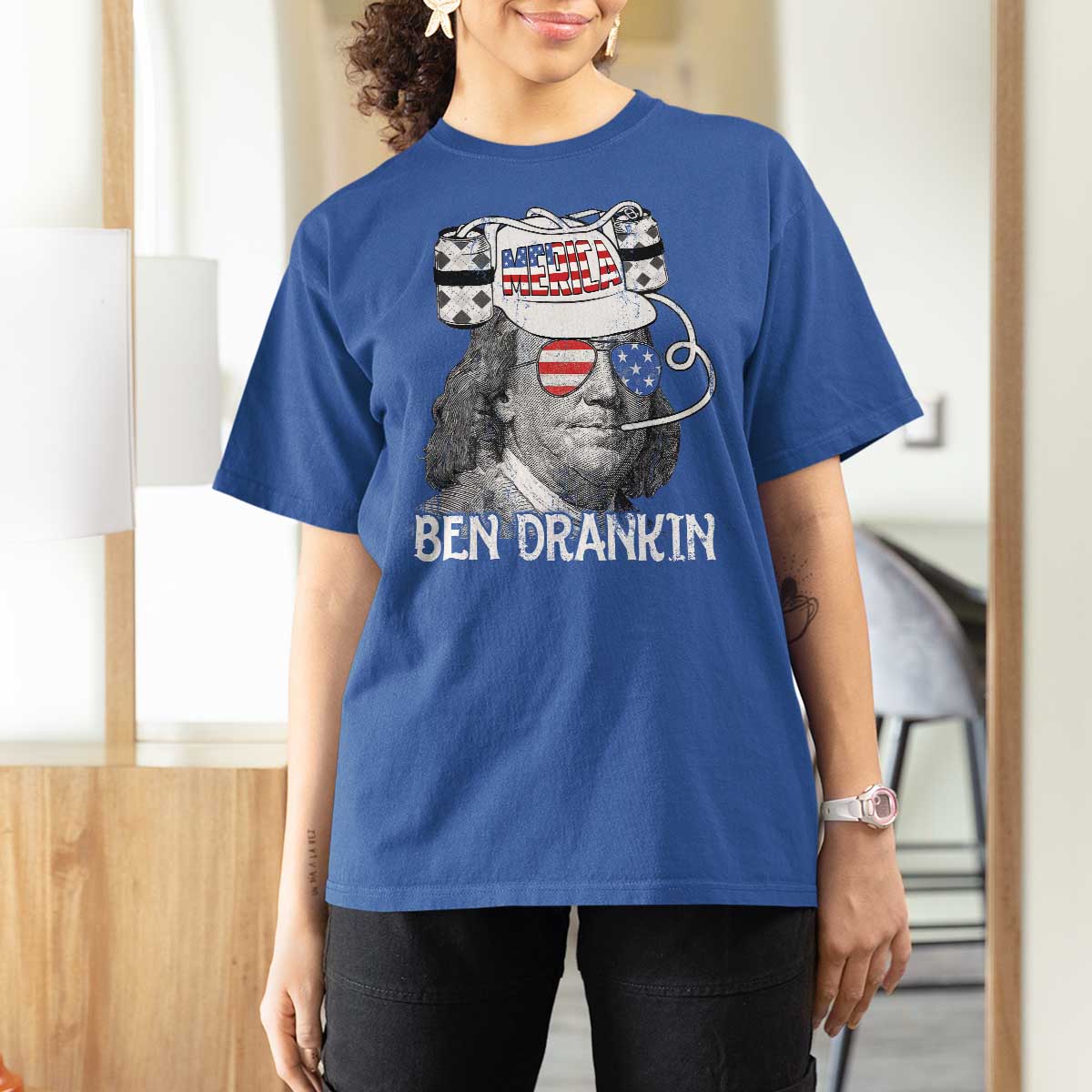 4th of July Ben Drankin T Shirt For Women Funny Benjamin Franklin USA Flag - Wonder Print Shop