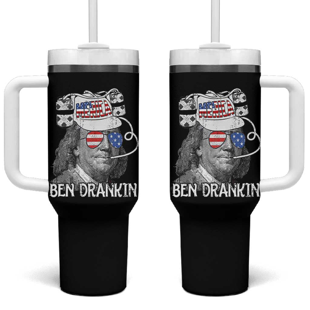 4th of July Ben Drankin Tumbler With Handle Funny Benjamin Franklin USA Flag - Wonder Print Shop