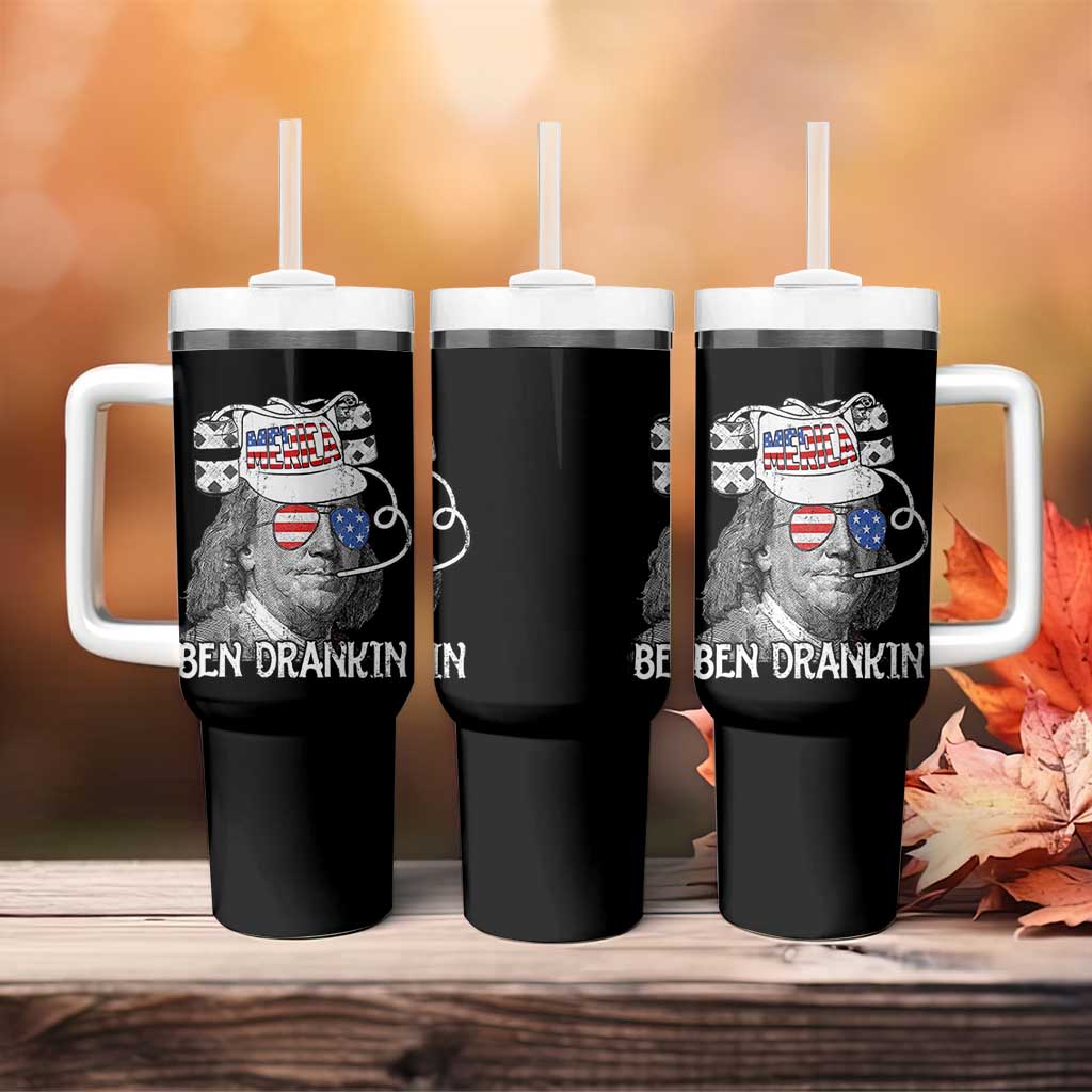 4th of July Ben Drankin Tumbler With Handle Funny Benjamin Franklin USA Flag - Wonder Print Shop