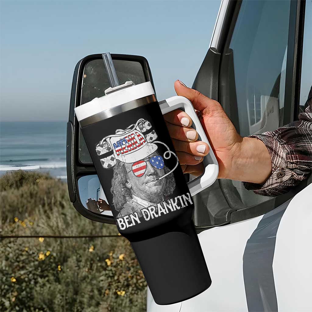 4th of July Ben Drankin Tumbler With Handle Funny Benjamin Franklin USA Flag - Wonder Print Shop