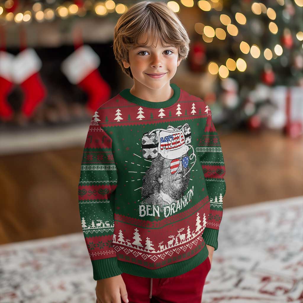 4th of July Ben Drankin Knitted Sweatshirt Funny Benjamin Franklin USA Flag - Wonder Print Shop