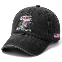 4th of July Ben Drankin Washed Cotton Baseball Cap Funny Benjamin Franklin USA Flag