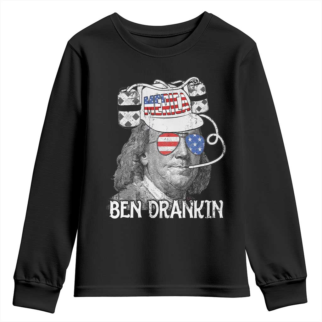 4th of July Ben Drankin Youth Sweatshirt Funny Benjamin Franklin USA Flag - Wonder Print Shop