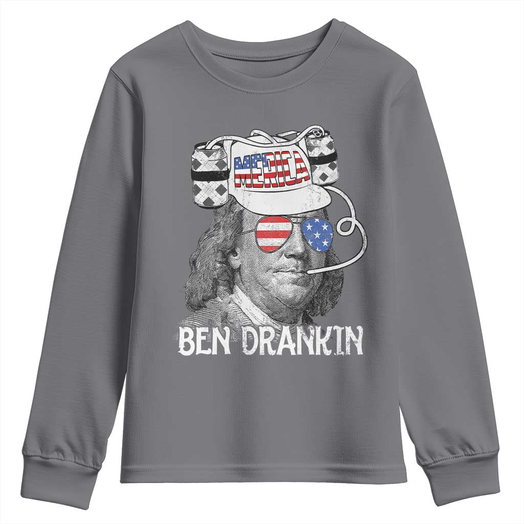 4th of July Ben Drankin Youth Sweatshirt Funny Benjamin Franklin USA Flag - Wonder Print Shop