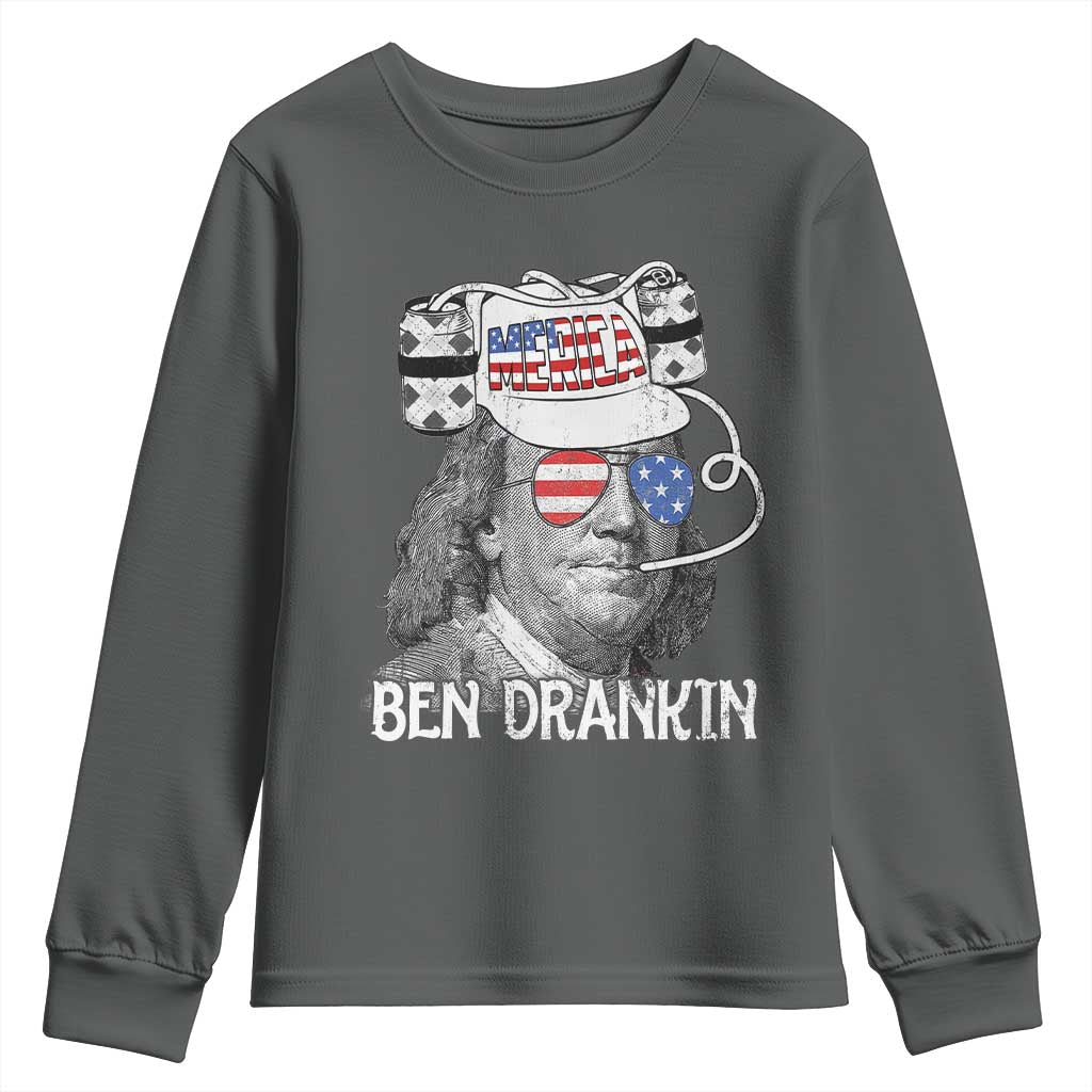 4th of July Ben Drankin Youth Sweatshirt Funny Benjamin Franklin USA Flag - Wonder Print Shop