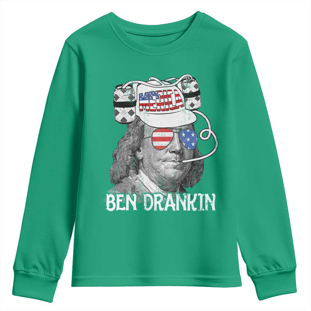 4th of July Ben Drankin Youth Sweatshirt Funny Benjamin Franklin USA Flag - Wonder Print Shop