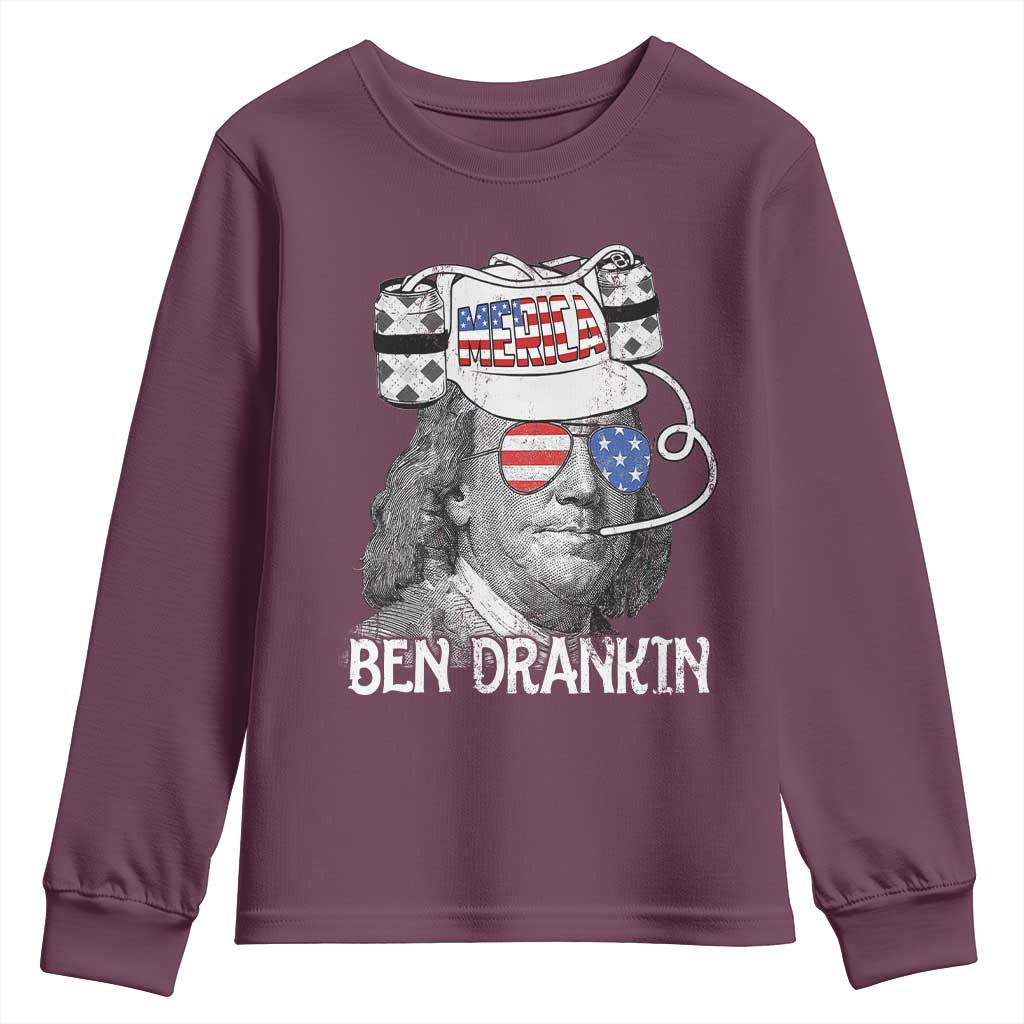 4th of July Ben Drankin Youth Sweatshirt Funny Benjamin Franklin USA Flag - Wonder Print Shop
