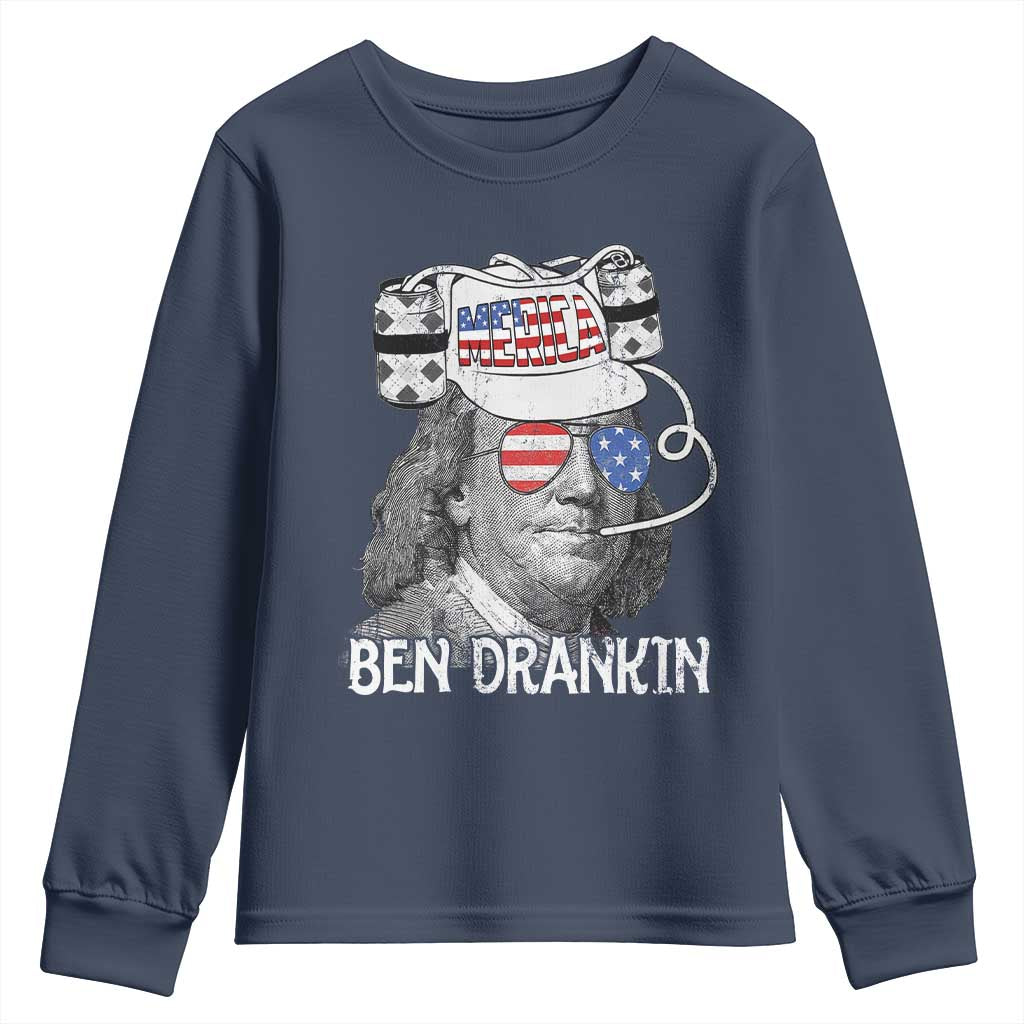 4th of July Ben Drankin Youth Sweatshirt Funny Benjamin Franklin USA Flag - Wonder Print Shop
