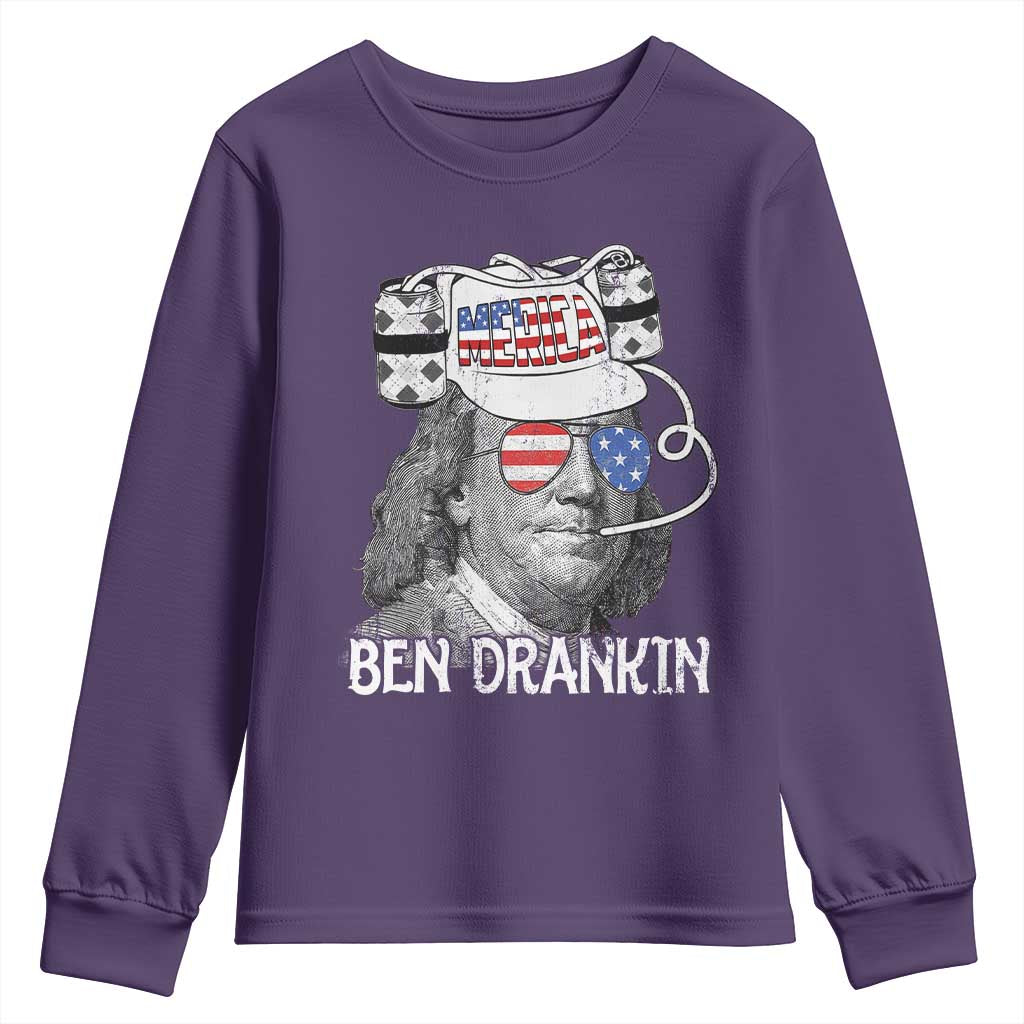 4th of July Ben Drankin Youth Sweatshirt Funny Benjamin Franklin USA Flag - Wonder Print Shop