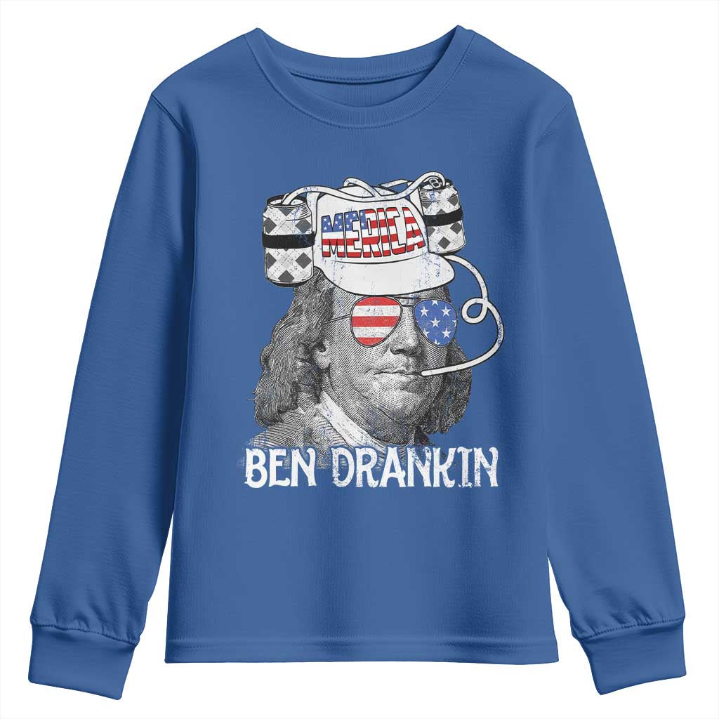 4th of July Ben Drankin Youth Sweatshirt Funny Benjamin Franklin USA Flag - Wonder Print Shop