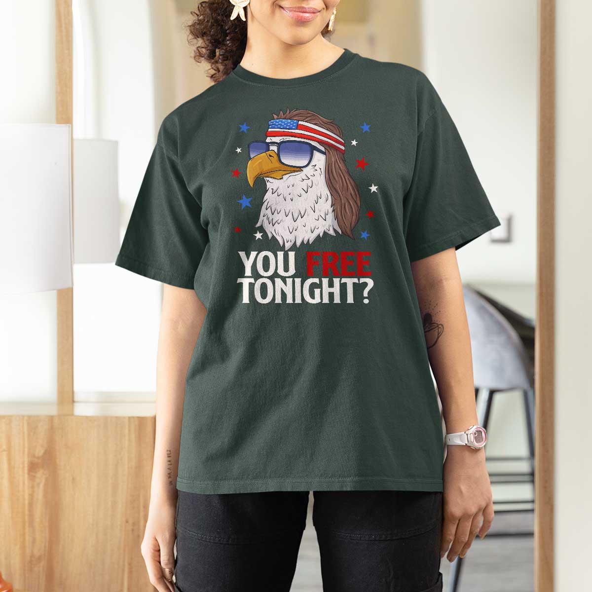 Funny 4th of July T Shirt For Women Patriotic Bald Eagle You Free Tonight - Wonder Print Shop