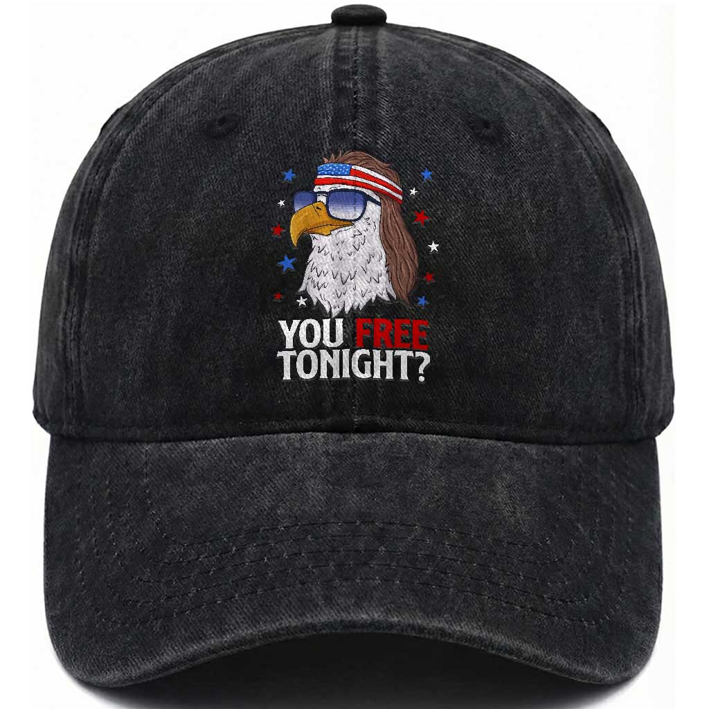 Funny 4th of July Washed Cotton Baseball Cap Patriotic Bald Eagle You Free Tonight