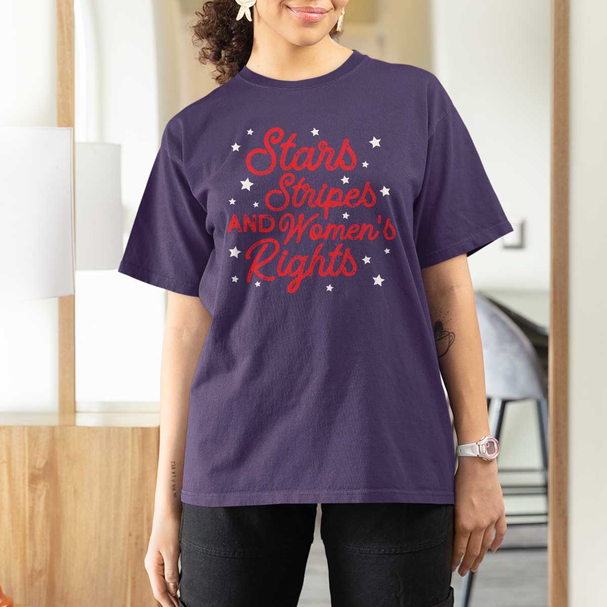 Stars Stripes And Equal Rights T Shirt For Women 4th Of July Patriotic - Wonder Print Shop