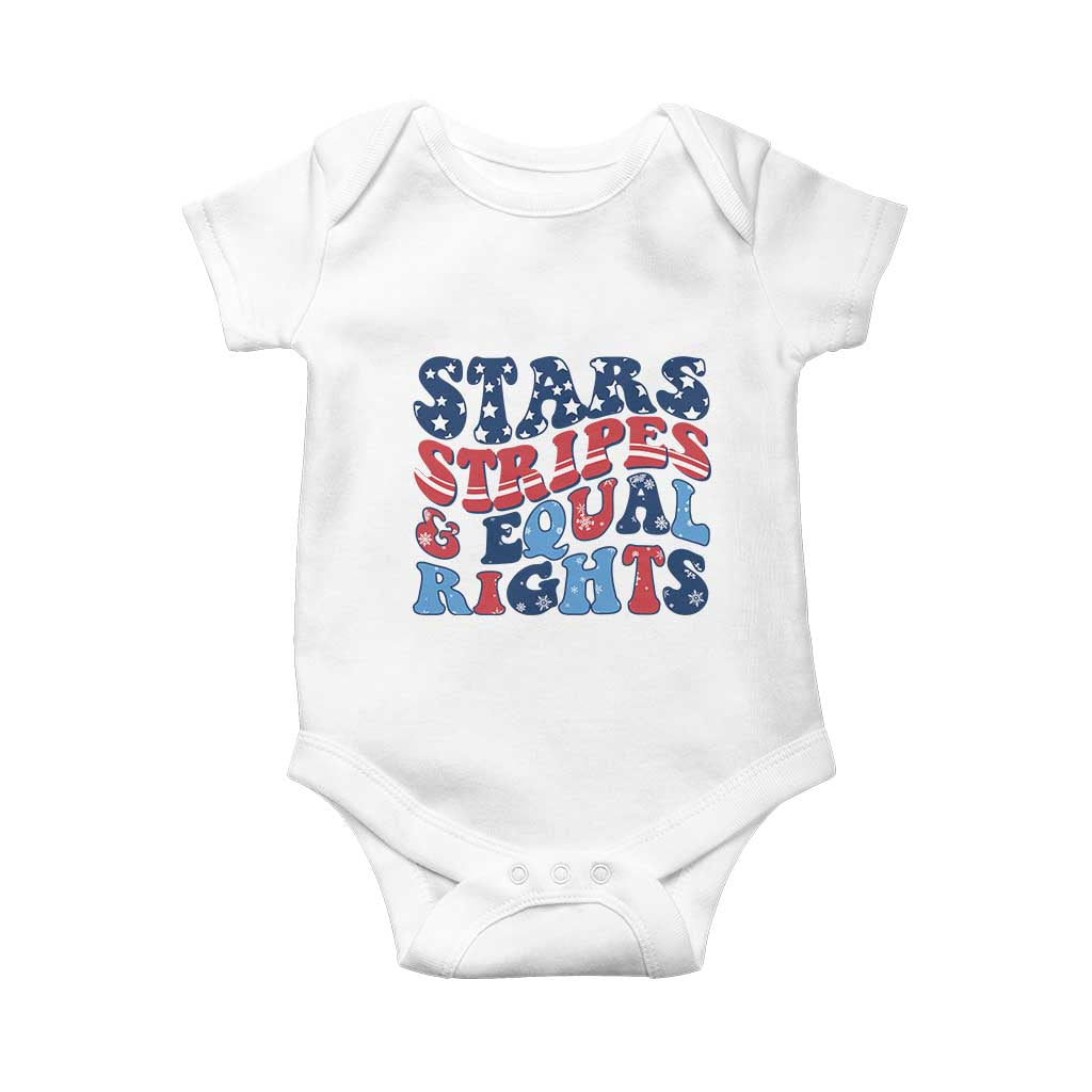 Stars Stripes And Equal Rights Baby Onesie Groovy Retro 4th Of July - Wonder Print Shop