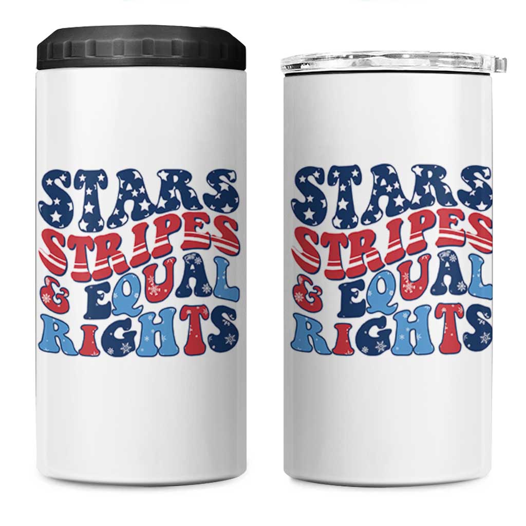 Stars Stripes And Equal Rights 4 in 1 Can Cooler Tumbler Groovy Retro 4th Of July - Wonder Print Shop