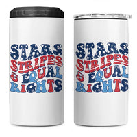Stars Stripes And Equal Rights 4 in 1 Can Cooler Tumbler Groovy Retro 4th Of July - Wonder Print Shop
